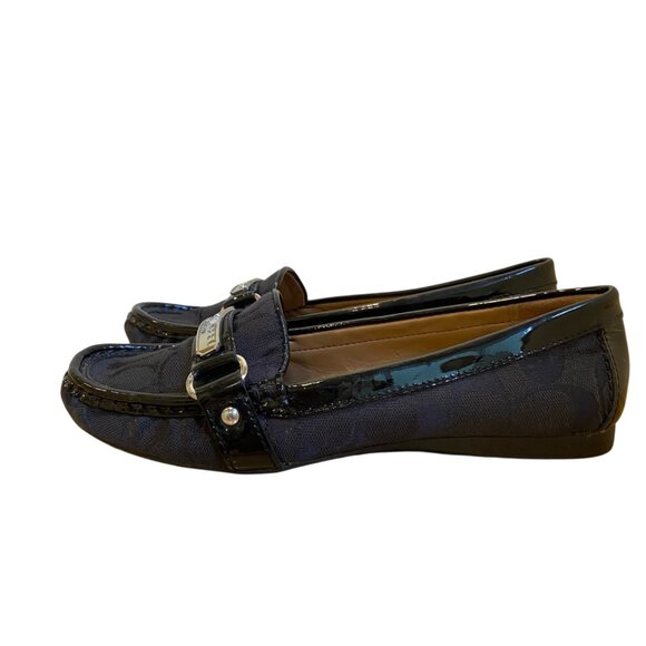 Coach Womens Felisha style Black Signature Canvas & Patent Leather Loafers Size - Picture 2 of 16